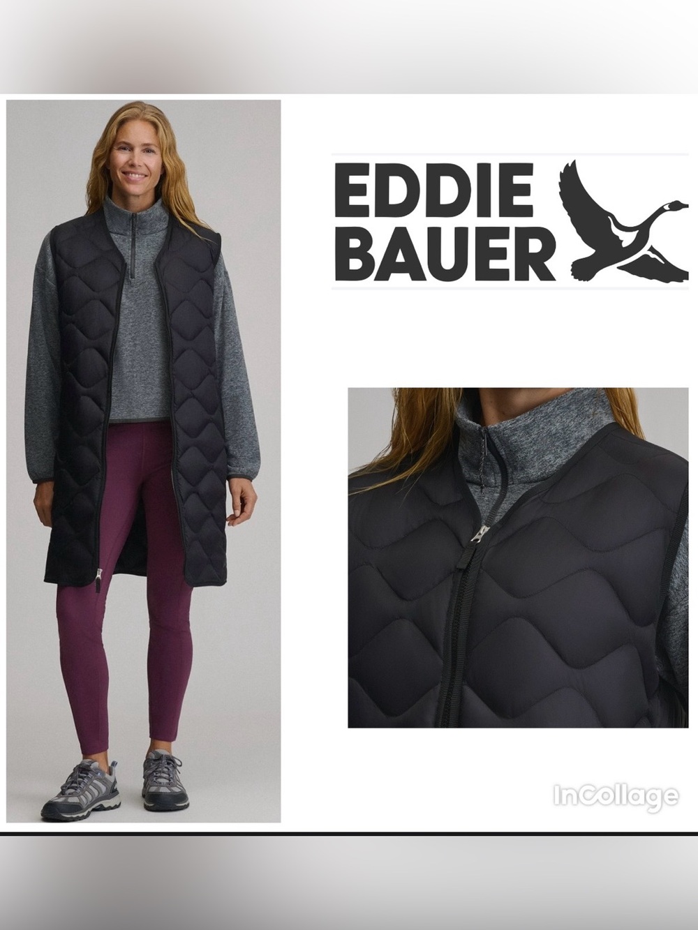 Eddie Bauer Shaw Quilted Long Down Puffer Vest